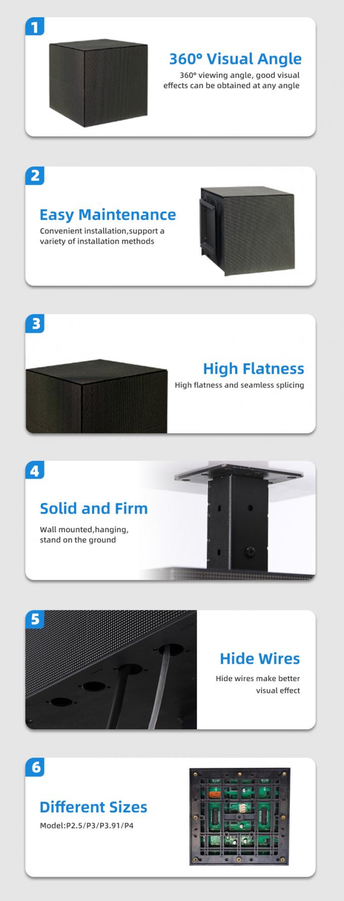 Display LED de cubo P2.5 P3 P4mm Personalizado para tiendas de venta al por menor 6